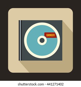 CD with danger lettering icon in flat style on a beige background