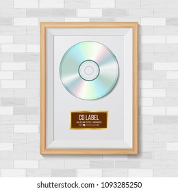 CD Disc Award Vector. Best Seller. Modern Ceremony. Realistic Frame, Album Disc, Brick Wall. Illustration