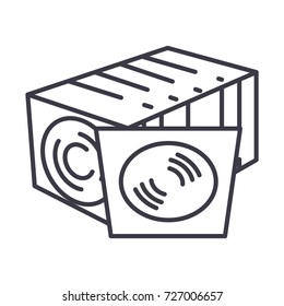 cd disc collection,vinyl vector line icon, sign, illustration on background, editable strokes