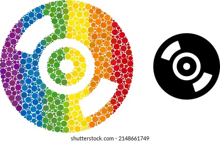 CD disc composition icon of spheric blots in different sizes and spectrum color hues. A dotted LGBT-colored CD disc for lesbians, gays, bisexuals, and transgenders.