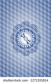 CD disc icon inside blue emblem or badge with geometric pattern background.