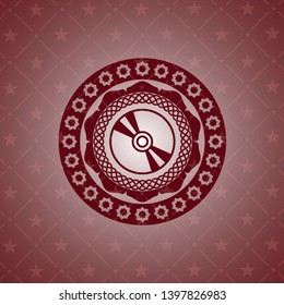 CD disc icon inside retro style red emblem
