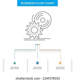 cd, disc, install, software, dvd Business Flow Chart Design with 3 Steps. Line Icon For Presentation Background Template Place for text