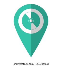 CD disc - vector icon;  green map pointer