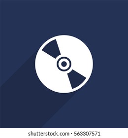 CD disk vector icon with long shadow isolated on  blue