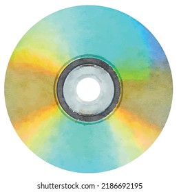 Cd disk vector picture. Dvd on white background. Compact picture. Blu ray disk. Vintage computer stuff. Cartoon cd disk. Multimedia. Computer software. Clipart for logo, greeting card and decoration.