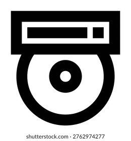 CD drive icon in sharp bold line style for optical storage and media devices. Perfect for apps, websites, UI layouts, file systems, digital readers, disc trays, and writable data interfaces.