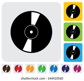 CD or DVD for data storage icon(symbol)- simple vector graphic. This illustration has the icon on grey, green, orange and blue backgrounds & useful for websites, documents, printing, etc