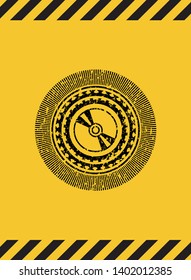 CD or DVD disc icon black grunge emblem with yellow background. Vector Illustration. Detailed.