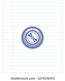CD or DVD disc icon draw (pen strokes). Blue ink. Vector Illustration. Detailed.