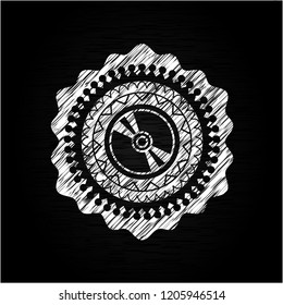 CD or DVD disc icon drawn chalk emblem, retro style, chalk or chalkboard texture