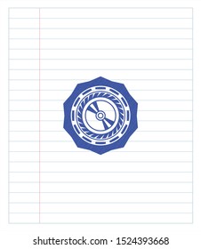 CD or DVD disc icon drawn with pen. Blue ink. Vector Illustration. Detailed.