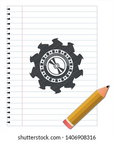 CD or DVD disc icon emblem drawn in pencil. Vector Illustration. Detailed.
