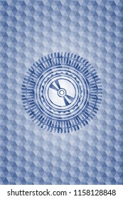 CD or DVD disc icon inside blue badge with geometric pattern.