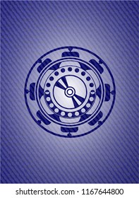 CD or DVD disc icon inside denim background