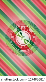 CD or DVD disc icon inside christmas colors emblem.
