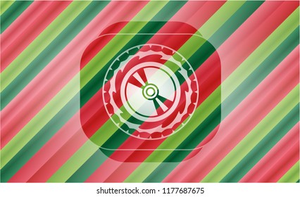 CD or DVD disc icon inside christmas style badge..