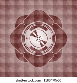 CD or DVD disc icon inside red geometric emblem. Seamless.