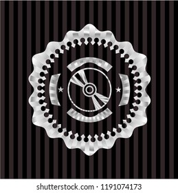 CD or DVD disc icon inside silvery shiny emblem