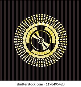 CD or DVD disc icon inside gold shiny emblem