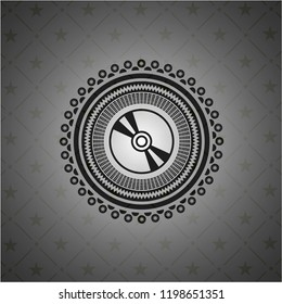 CD or DVD disc icon inside dark badge or emblem