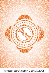 CD or DVD disc icon inside abstract orange mosaic emblem