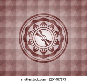 CD or DVD disc icon inside red geometric badge. Seamless.