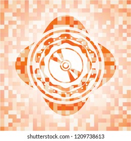 CD or DVD disc icon inside orange mosaic emblem