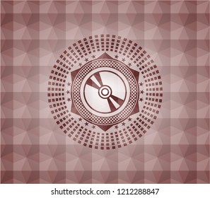 CD or DVD disc icon inside red badge with geometric background. Seamless.
