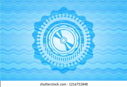 CD or DVD disc icon inside water badge background.