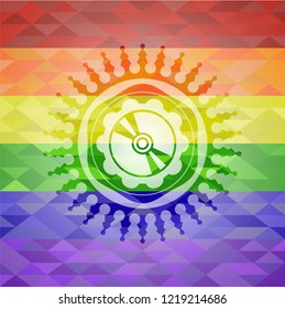 CD or DVD disc icon inside lgbt colors emblem 