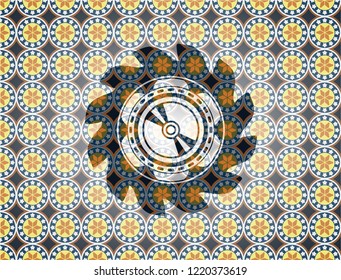 CD or DVD disc icon inside arabesque badge. arabic decoration.