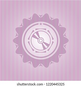 CD or DVD disc icon inside pink emblem. Vintage.