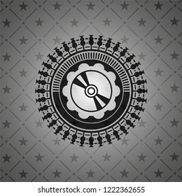 CD or DVD disc icon inside black emblem. Vintage.