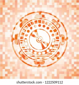 CD or DVD disc icon inside abstract orange mosaic emblem