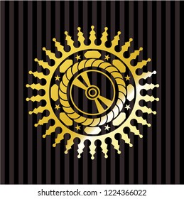CD or DVD disc icon inside shiny emblem