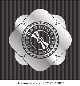 CD or DVD disc icon inside silvery shiny badge