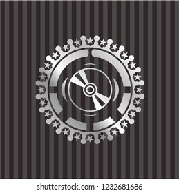 CD or DVD disc icon inside silvery shiny badge