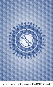 CD or DVD disc icon inside blue emblem with geometric background.