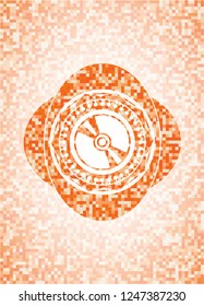 CD or DVD disc icon inside orange mosaic emblem