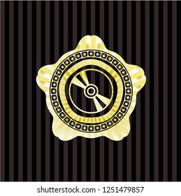 CD or DVD disc icon inside gold badge