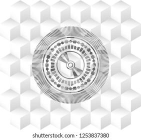 CD or DVD disc icon inside grey emblem. Vintage with geometric cube white background