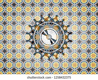CD or DVD disc icon inside arabesque style badge. arabic decoration.