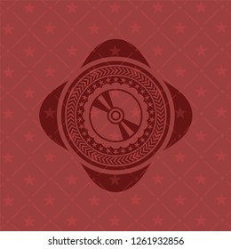 CD or DVD disc icon inside red emblem. Vintage.