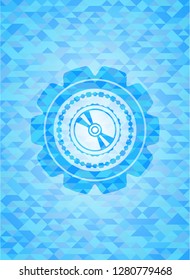 CD or DVD disc icon inside light blue emblem with triangle mosaic background