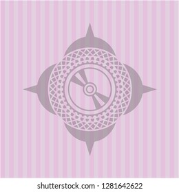 CD or DVD disc icon inside retro pink emblem
