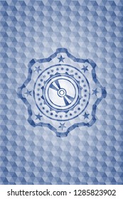 CD or DVD disc icon inside blue polygonal emblem.