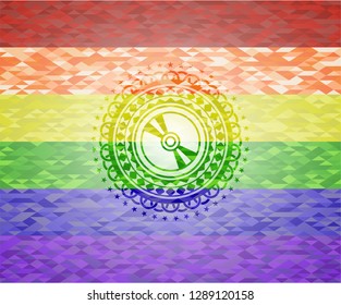 CD or DVD disc icon inside lgbt colors emblem 