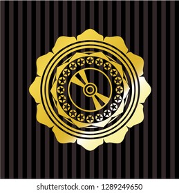 CD or DVD disc icon inside gold emblem or badge