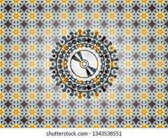 CD or DVD disc icon inside arabesque badge. arabic decoration.